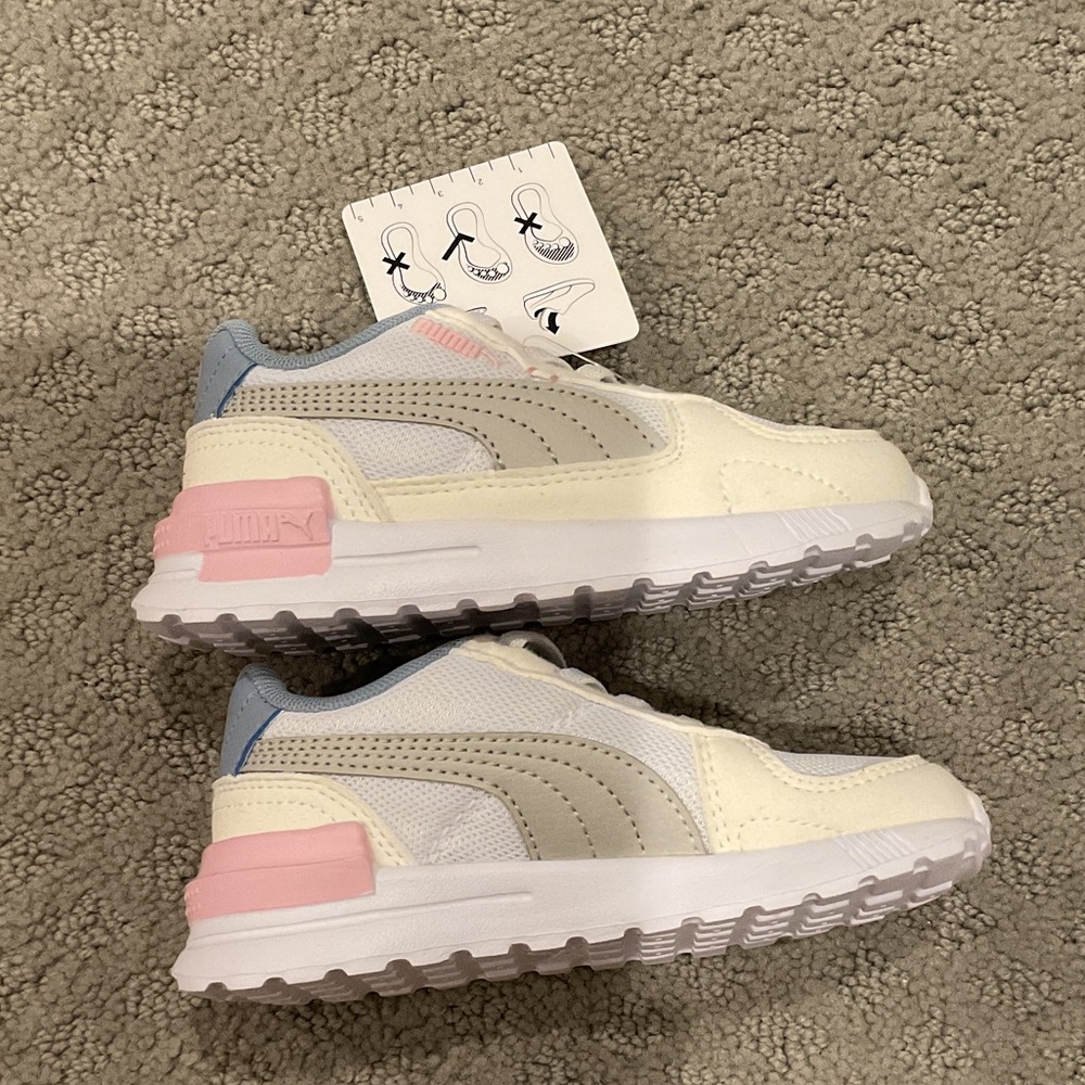 Puma Kids' White Sneakers with Pink & Light Blue Accents 0343